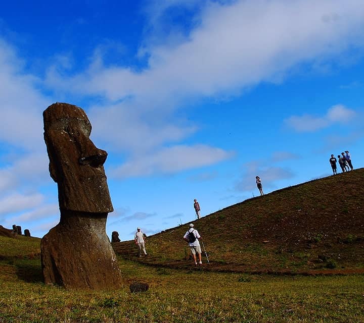 Travelers exploring Easter Island