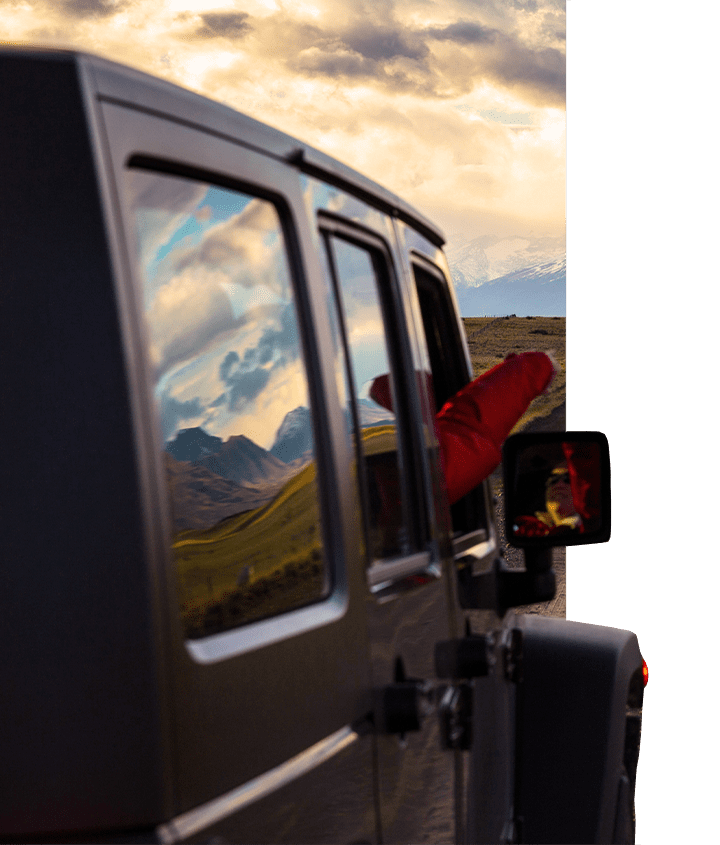 Head on view of Jeep in Patagonia