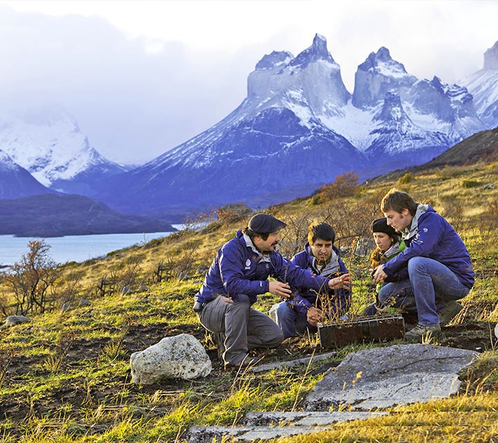 A private tour guide planting a tree with guests on a Quasar Overland Safari